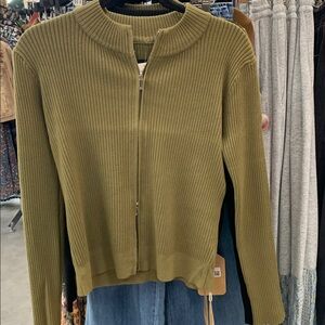 NWT Original olive  rib sweater with 2 way zipper